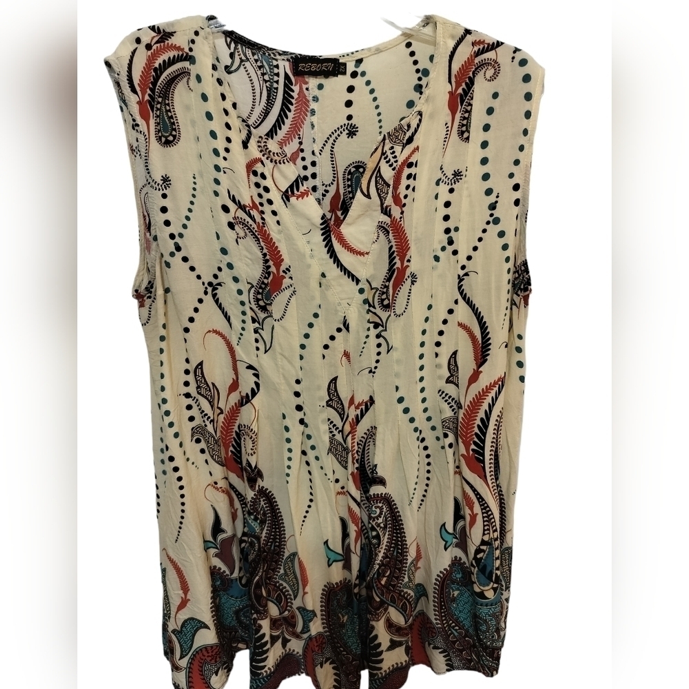 (1499) Reborn Cream Paisley Pleated Sleeveless Rayon Top